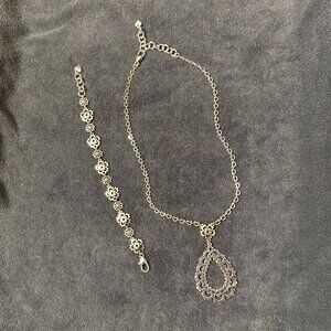 RETIRED Brighton Bloomingale Pendant Silver Necklace & Bracelet SET